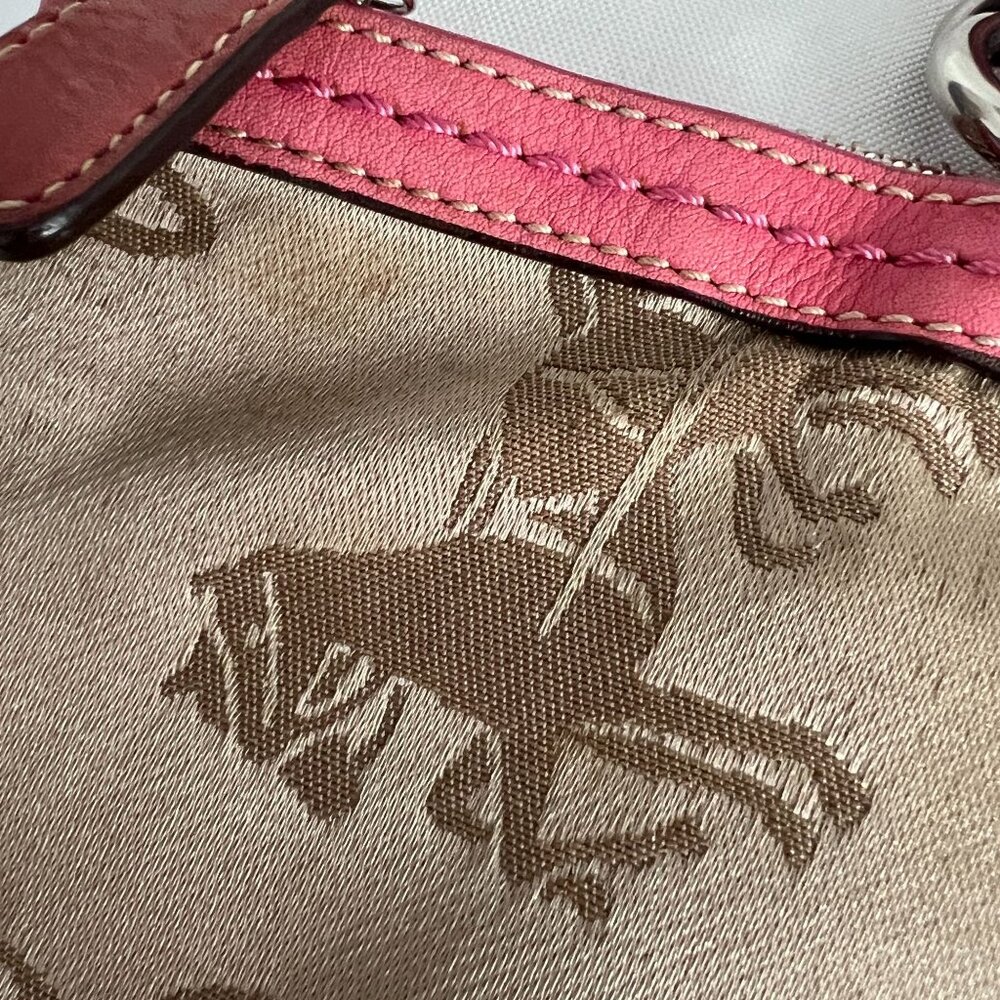 Coach F14482 Brown & Pink Tote Bag With Horse Carriage Pattern Dual Handles Zip - Picture 11 of 12